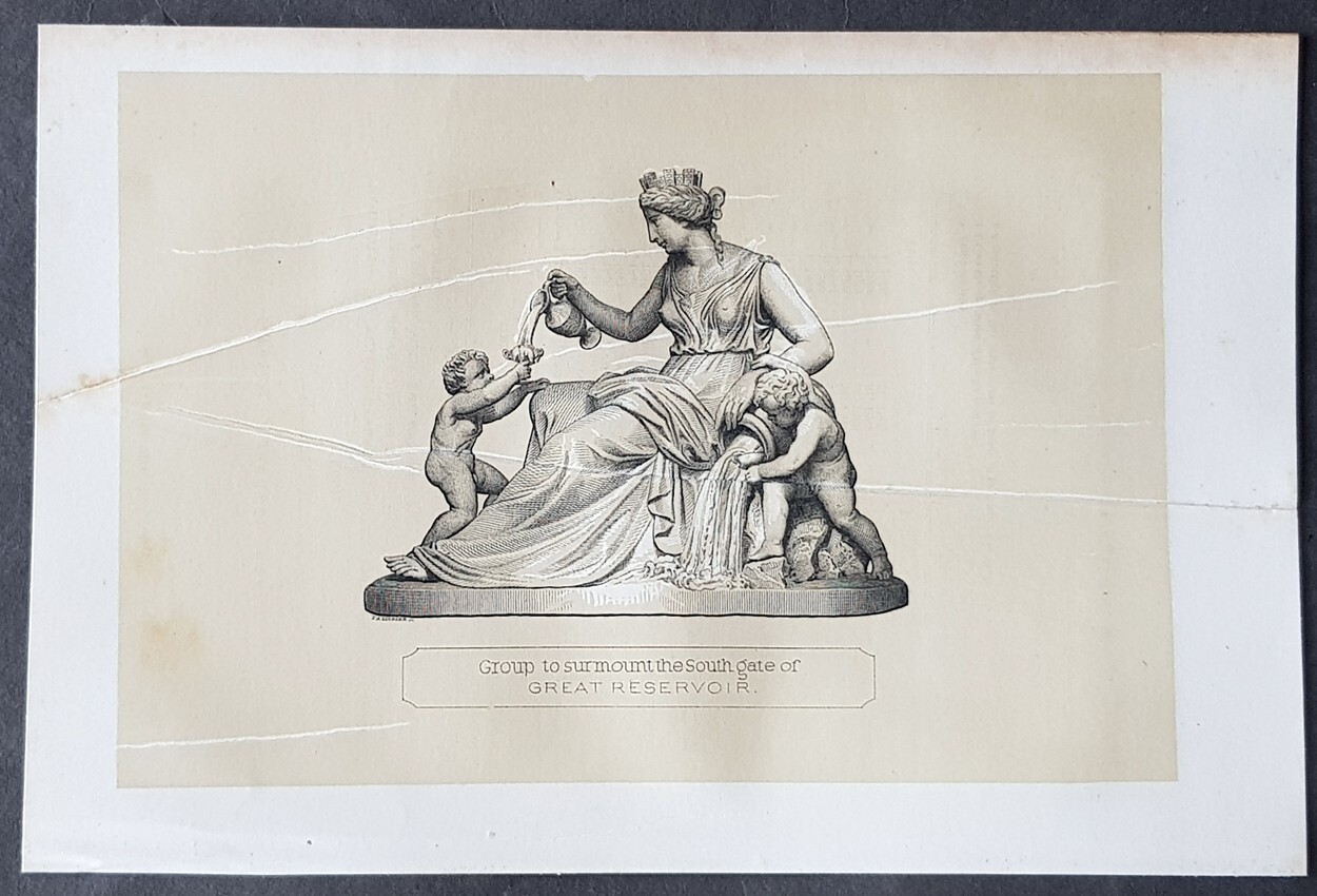 1869 D T Valentine Antique Print Carving South Gate Central Park Reservoir NYC