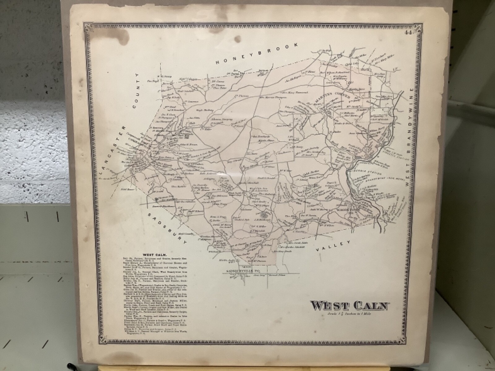 C. 1880 Map Of West Caln, PA 15.5 x 15.5” Original Antique Printing