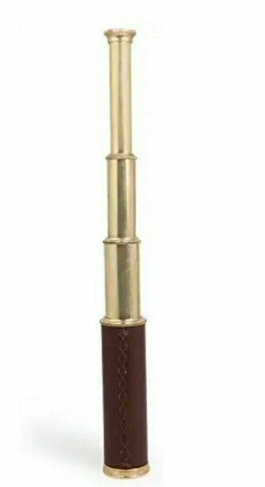 Antique Brass Nautical Spyglass 14” Telescope With Victorian Wooden Box Gift