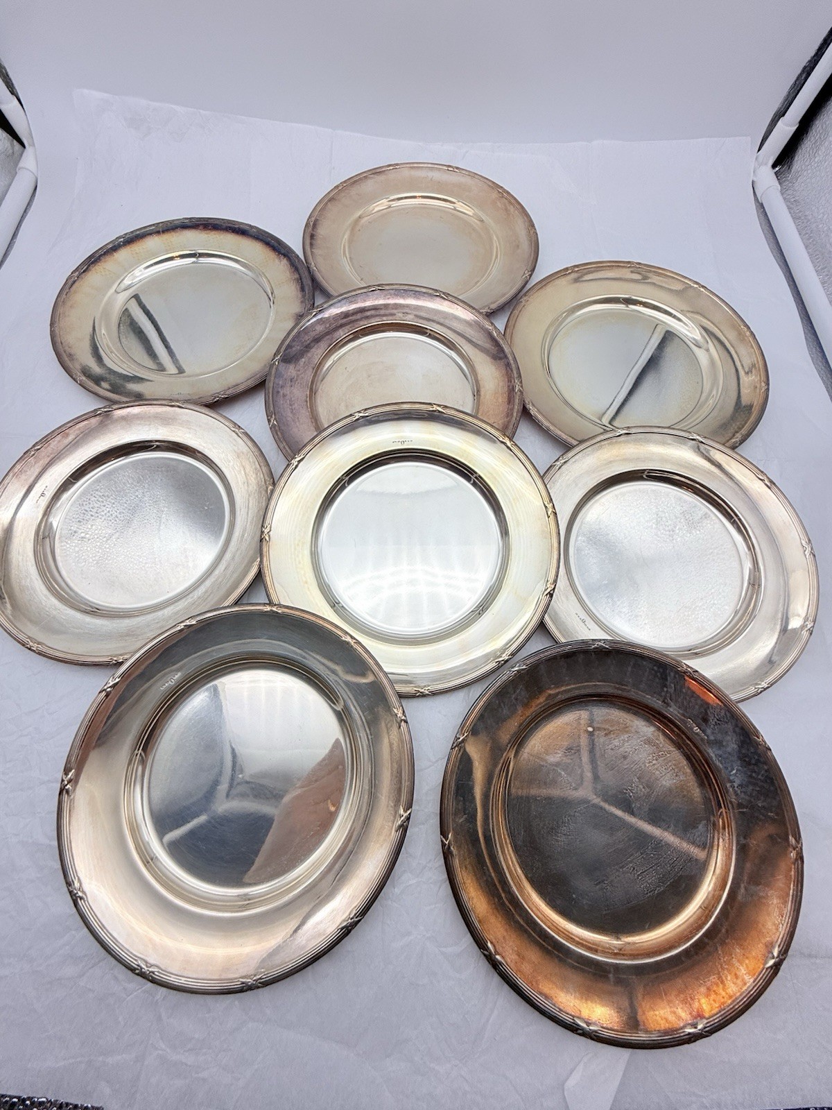 antique G.A.B. NS ALR Silver plate – 6 Dessert & 3 Salad Plates Set RARE