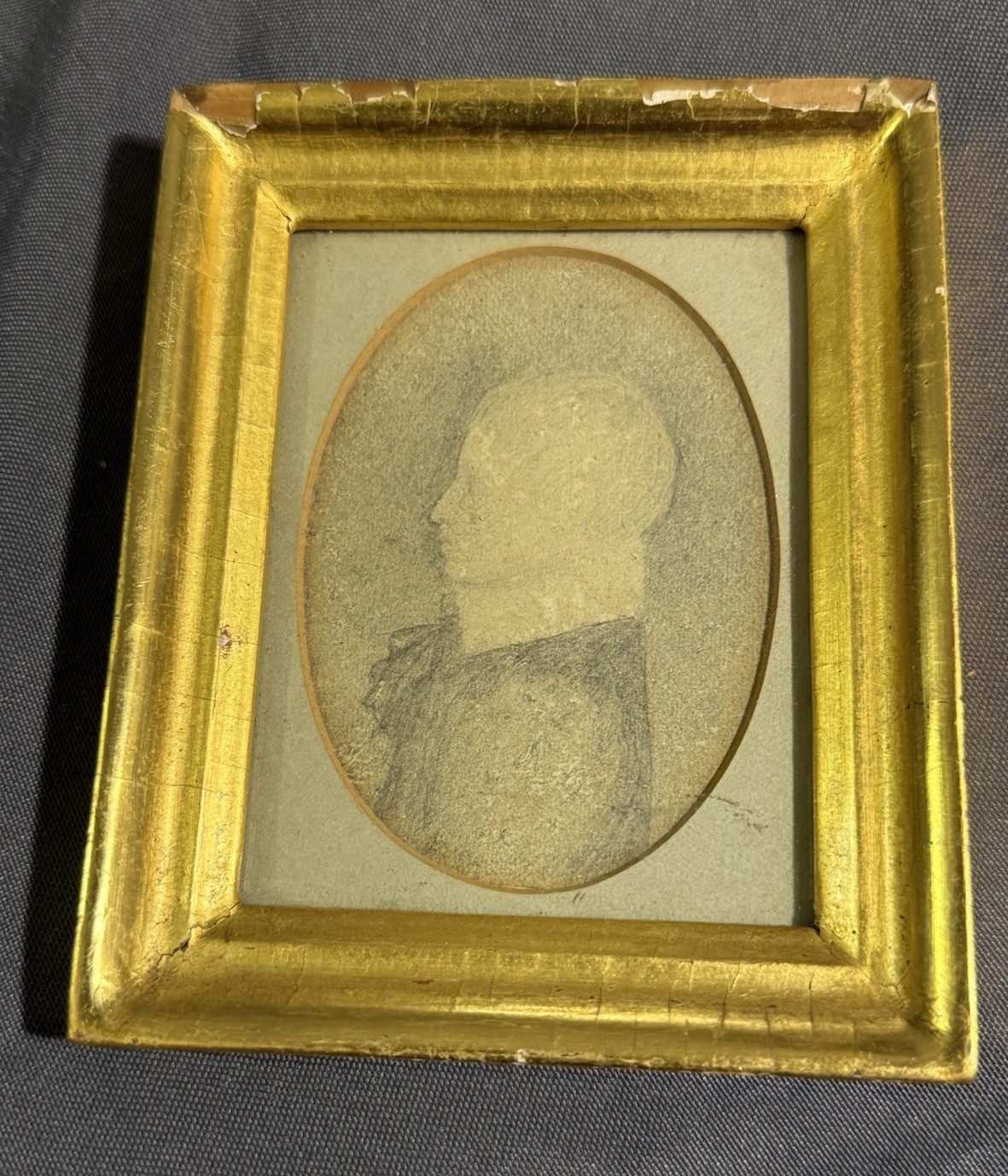 Antique Folk Art Miniature Graphite Silhouette Portrait