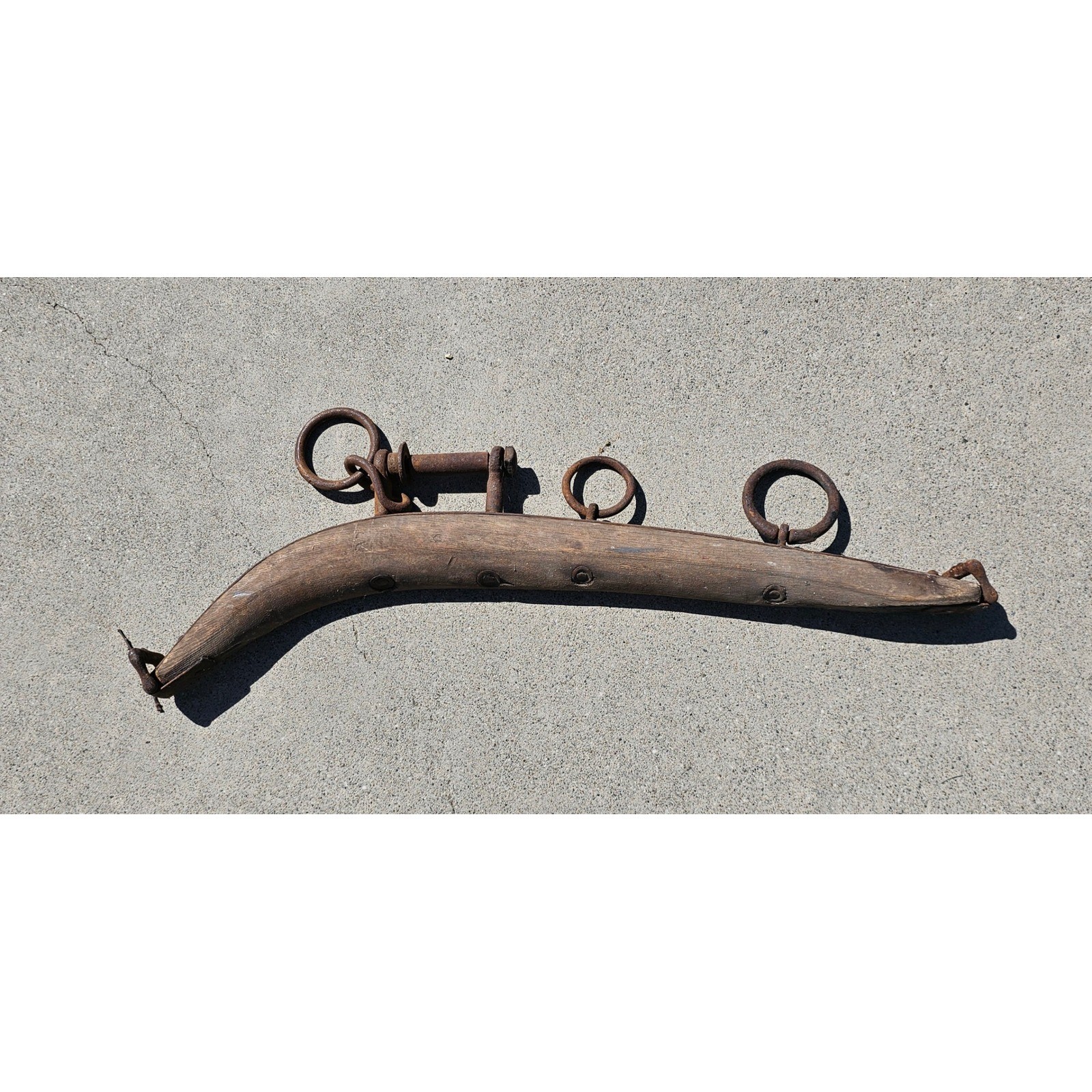 Antique Primitive Wood Horse Hame Single Neck Piece Iron Rings Rustic