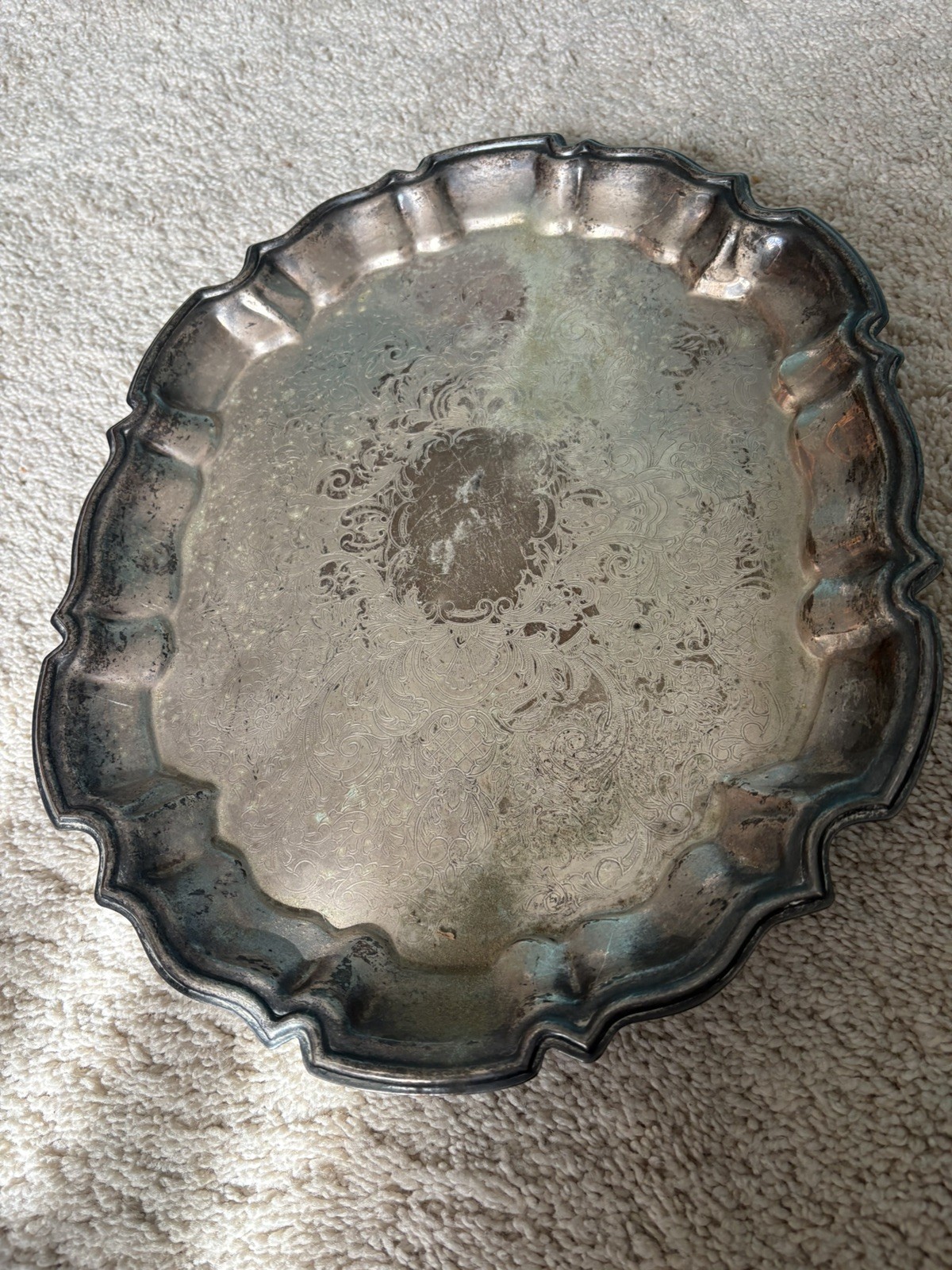 Vintage Leonard Silver Silverplate Tray Footed Oval Scalloped Chippendale