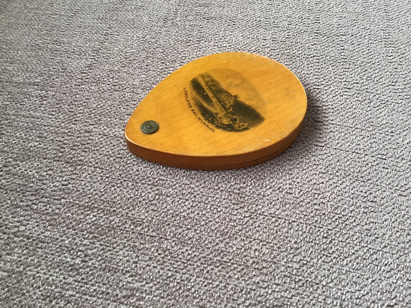 Rare Mauchline 2 Transfer Ware Compact Vanity Mirror. THE MUMBLES.8x6cm.Oval.