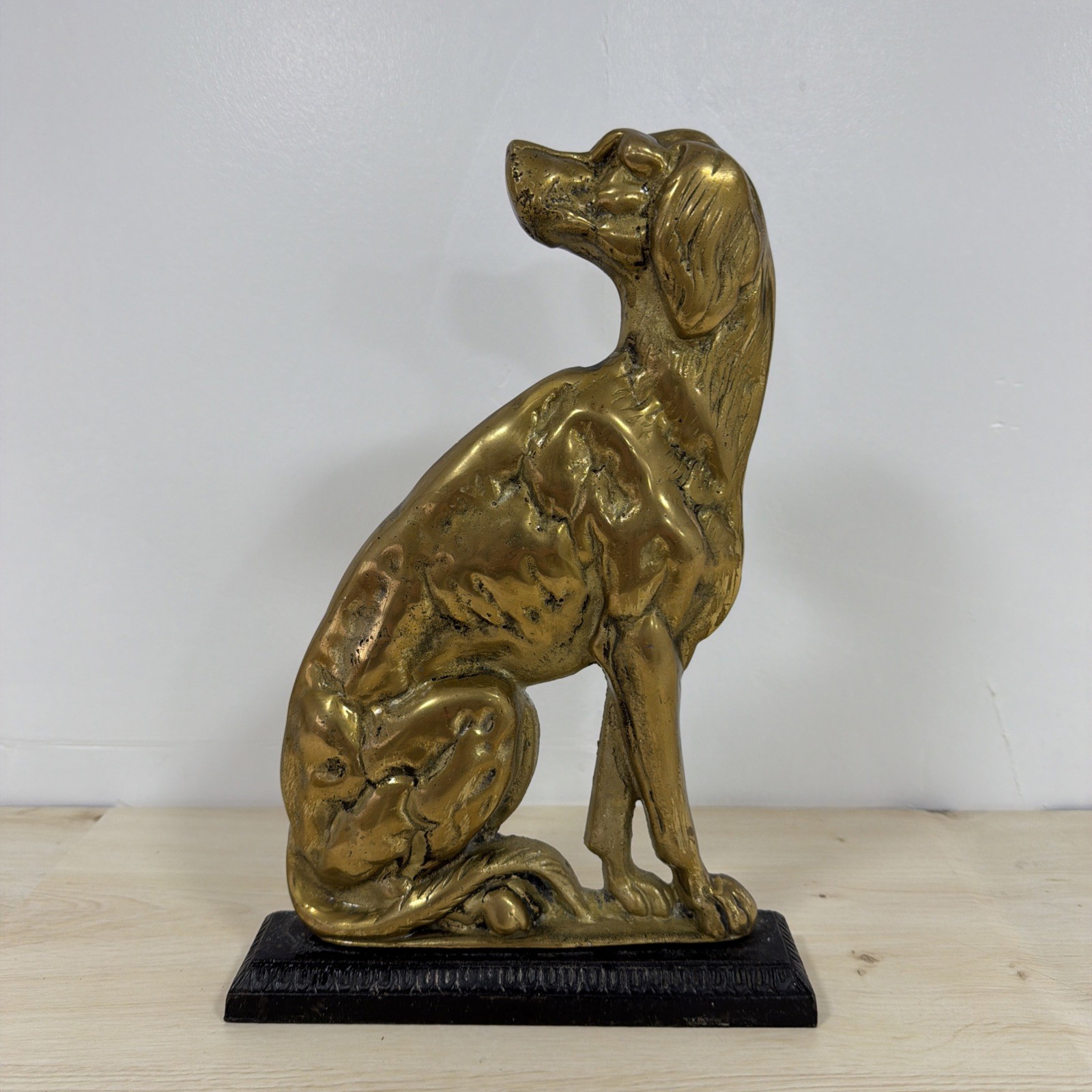 Antique Victorian Brass Door Stop 19th Century Solid 32cm Hunting Dog