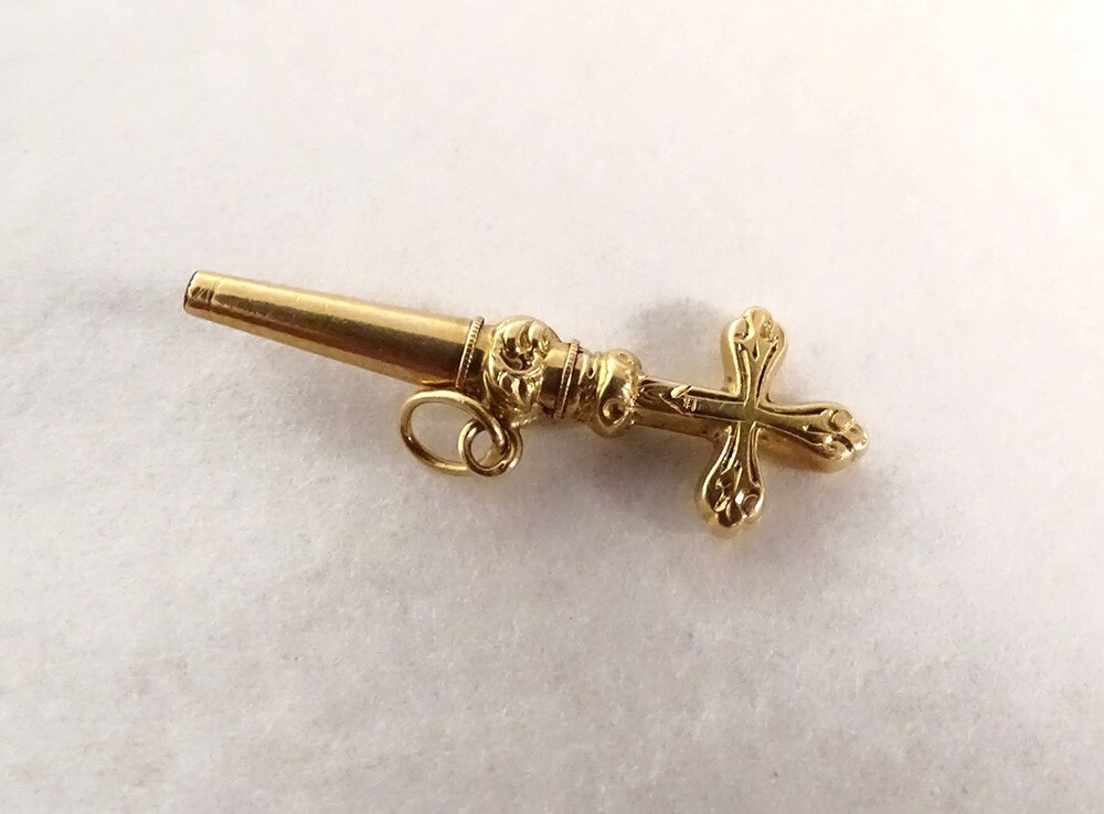 Key Watch Gold Solid 18 Carat Cross Pb 1,32gr 19th Century