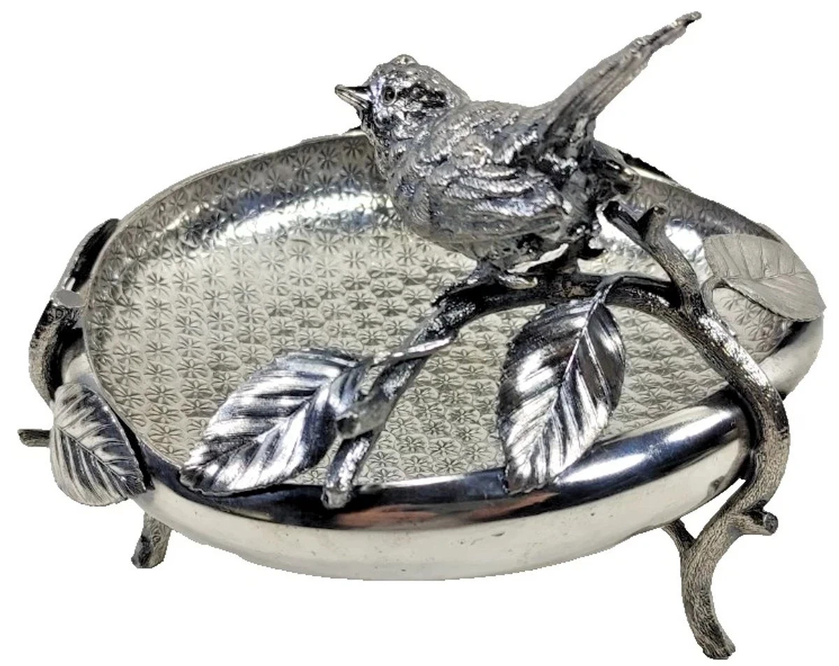 Antique Aesthetic Silver Centerpiece Bowl Dish Trompe-L’œil Bird Branch 19th C