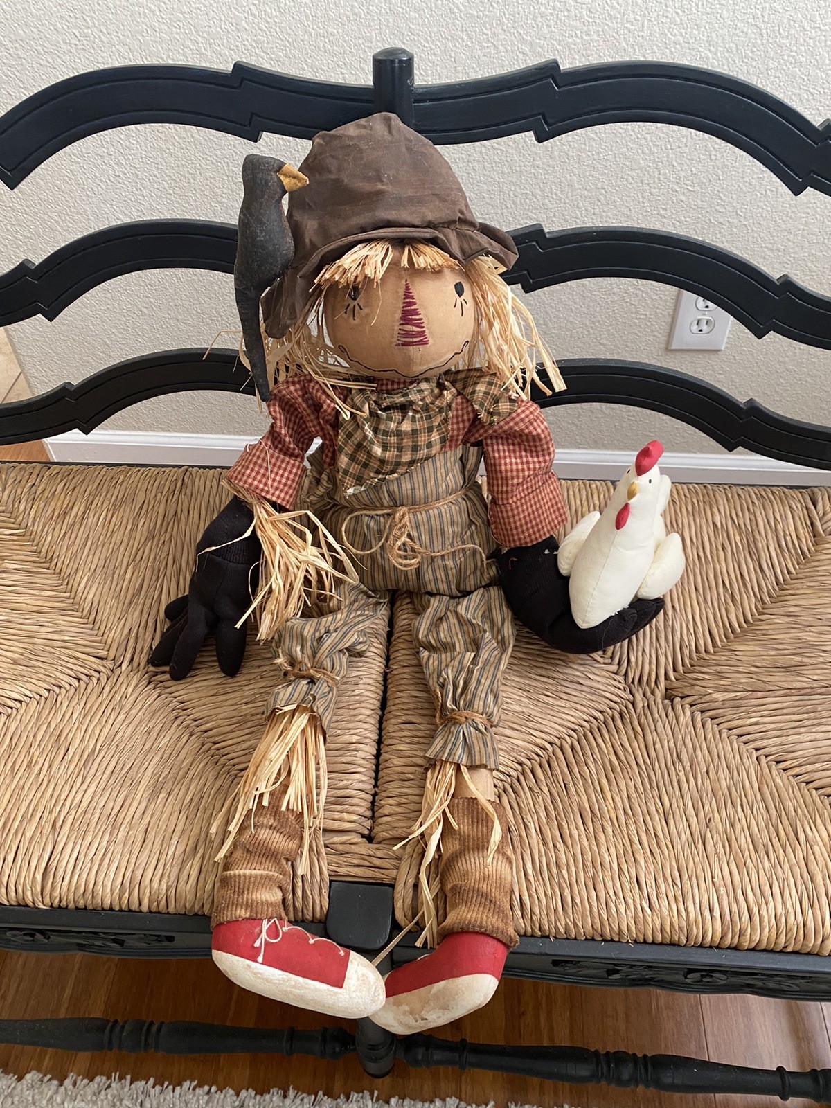 Primitive Scarecrow Doll with a Chicken 30 inches