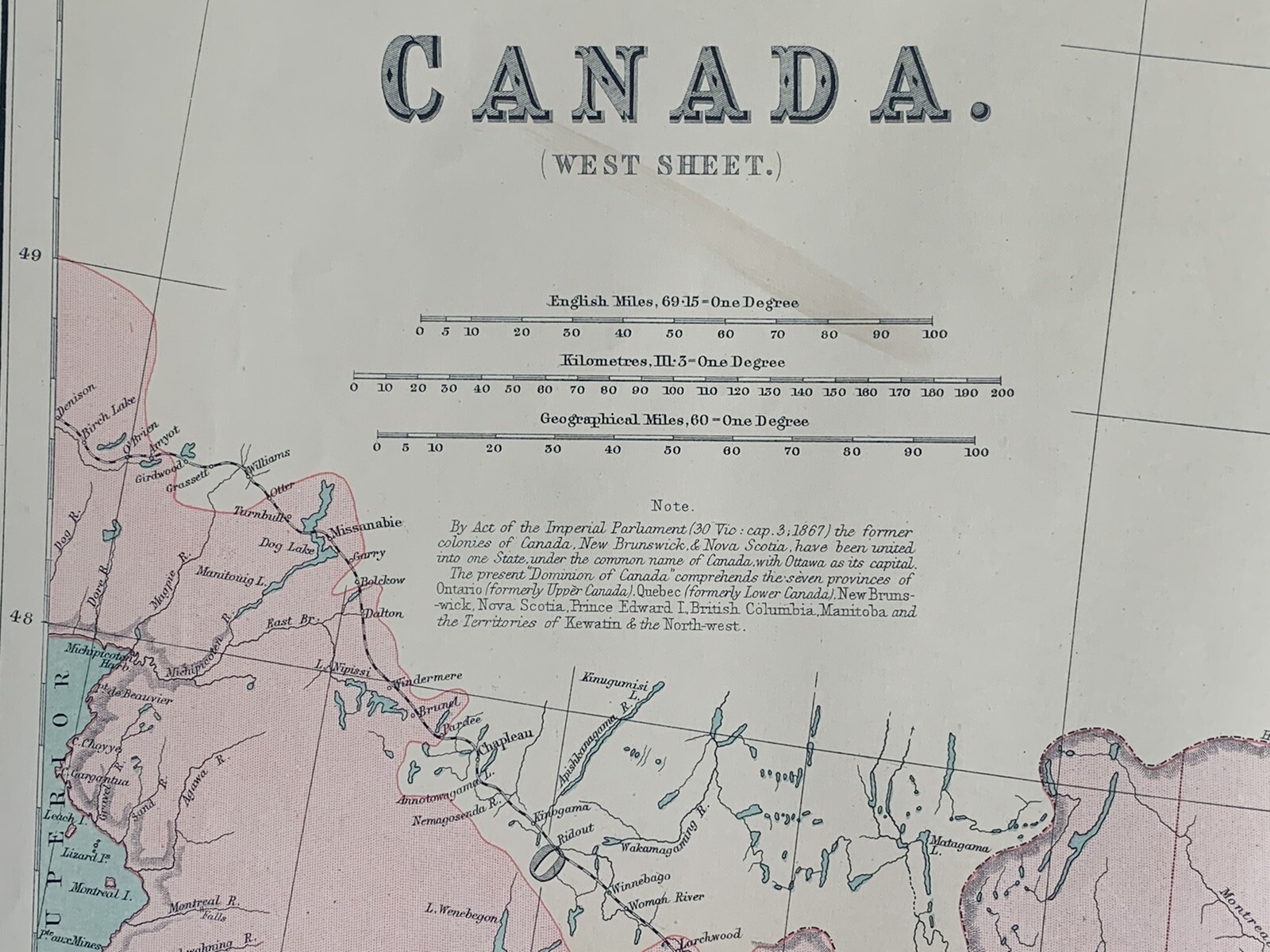 1895 Ontario Canada Large Original Antique Map by George Philip 69 cm x 54 cm
