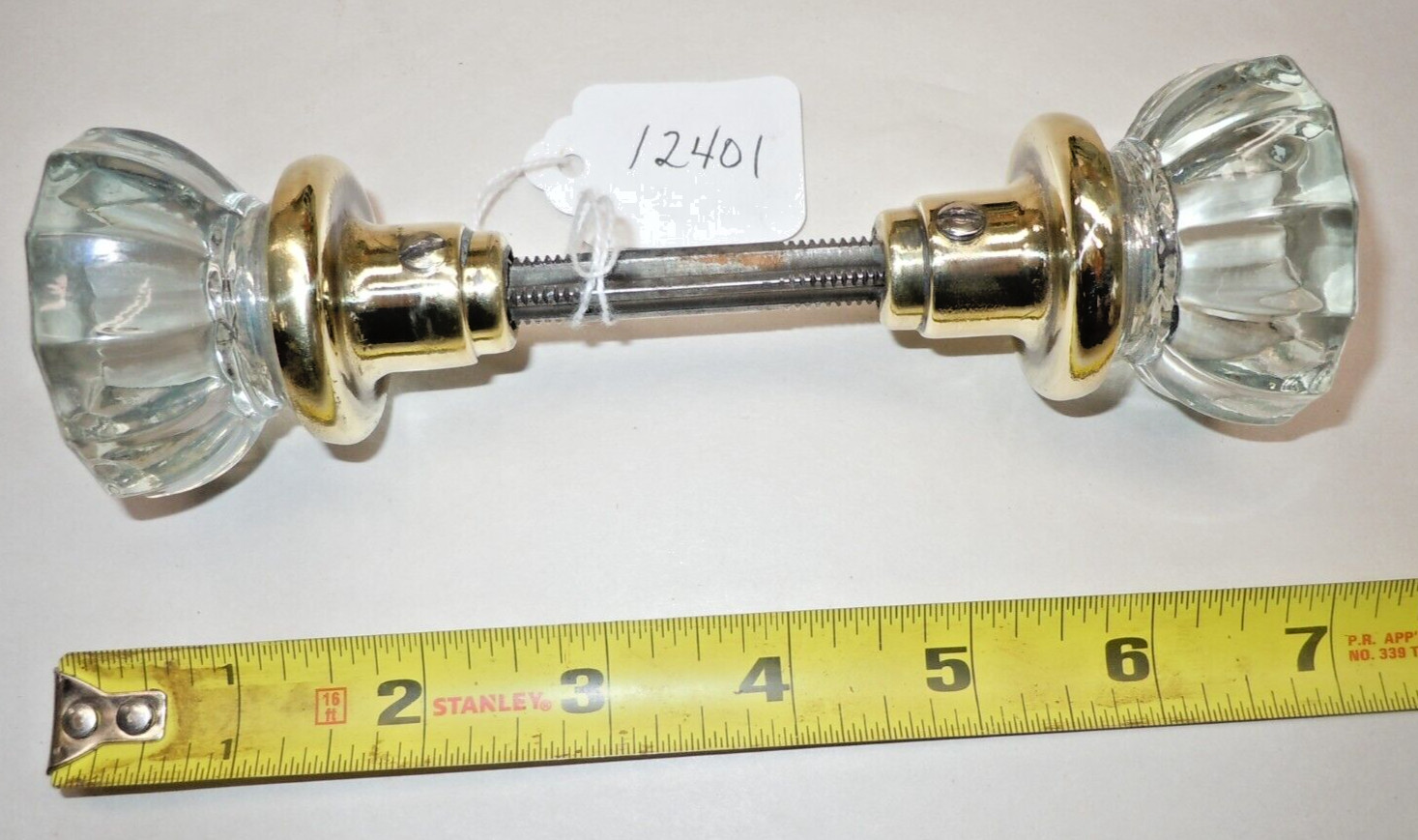 Door Knobs, Vtg. Glass and Brass Door knob set ( Great for Restoration Project)