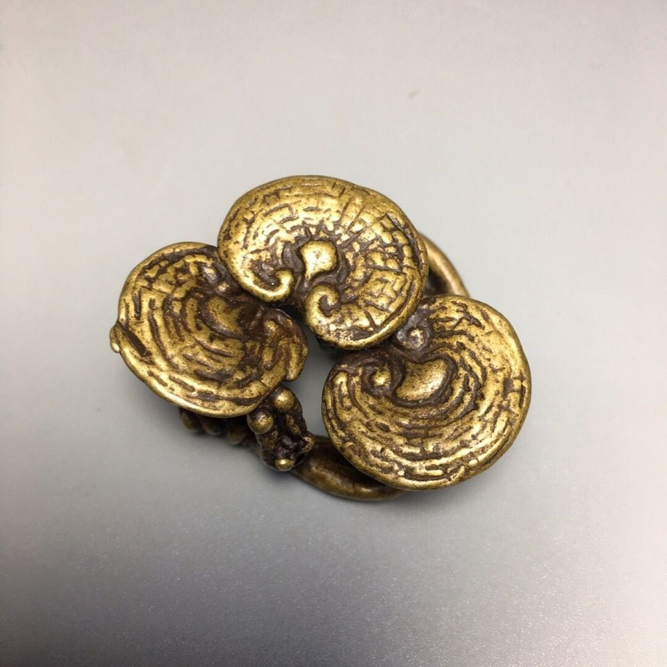 Vintage Style Solid Brass Snail Ruyi Figurine Lingzhi Ornament Chinese Decor