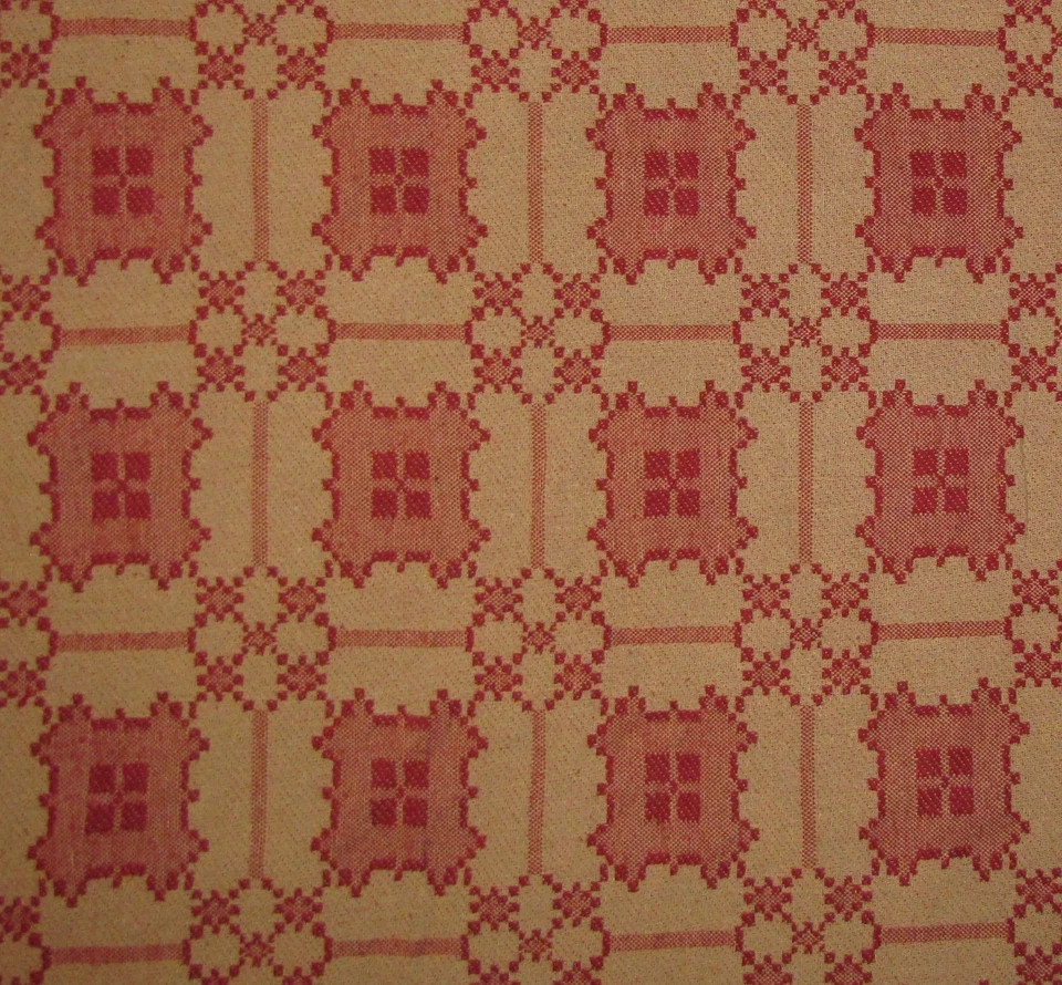 Primitive Red Weave Cotton Newbury Woven Vtg Style COVERLET RUNNER 14″ x 32″