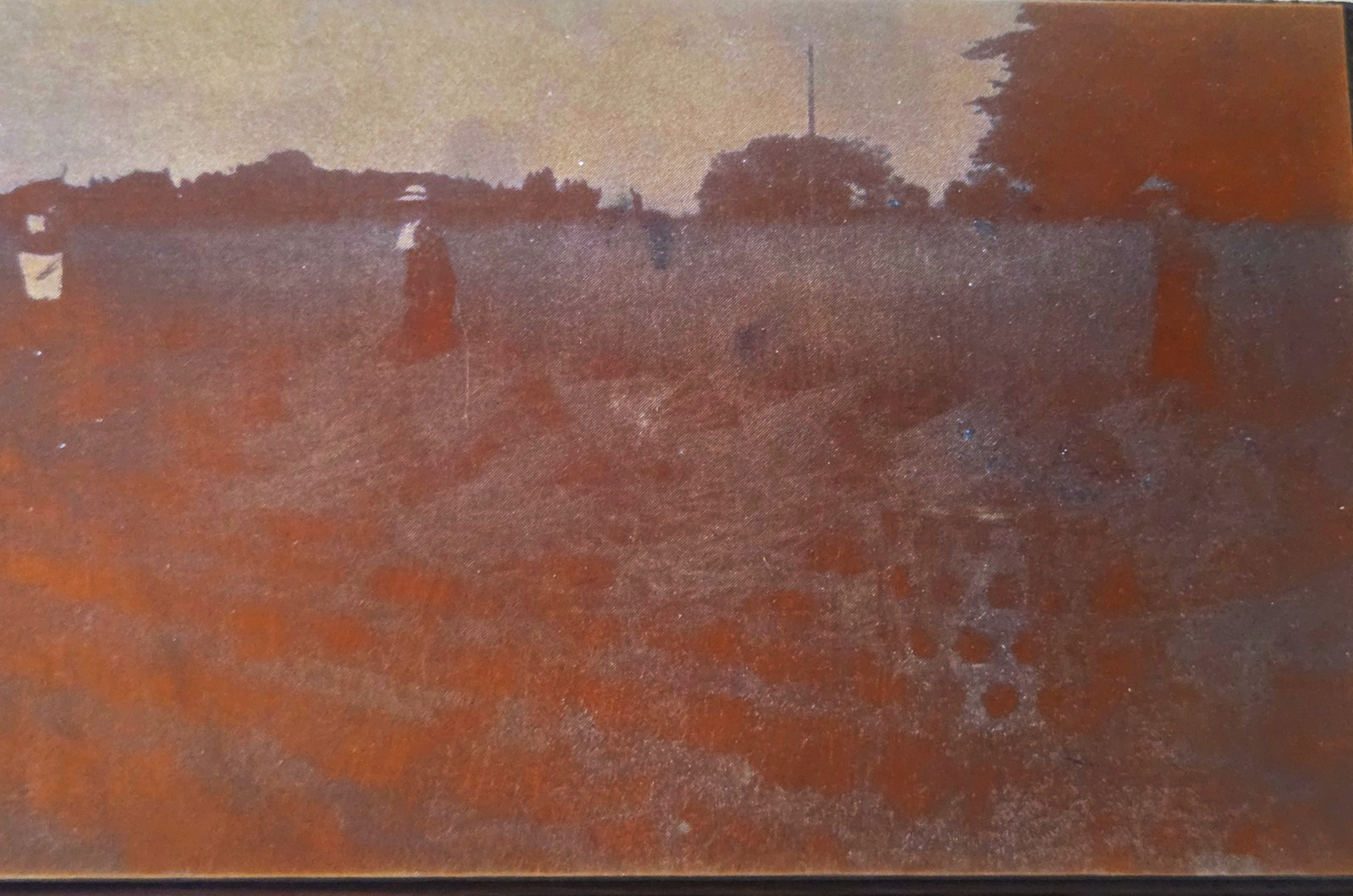 Antique Copper Photoengraving Printing Plate Women Grain Field Farm 3.5″ x 5.5″