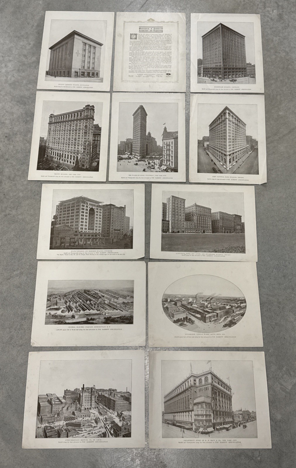 Vintage Barrett Architectural Trade Prints (11) – NYC Flatiron, Macy’s, GE