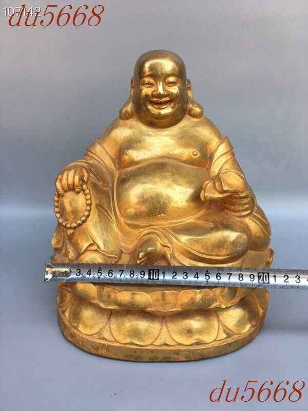 10.8″Chinese Buddhism temple bronze big belly smiley Maitreya Buddha statue
