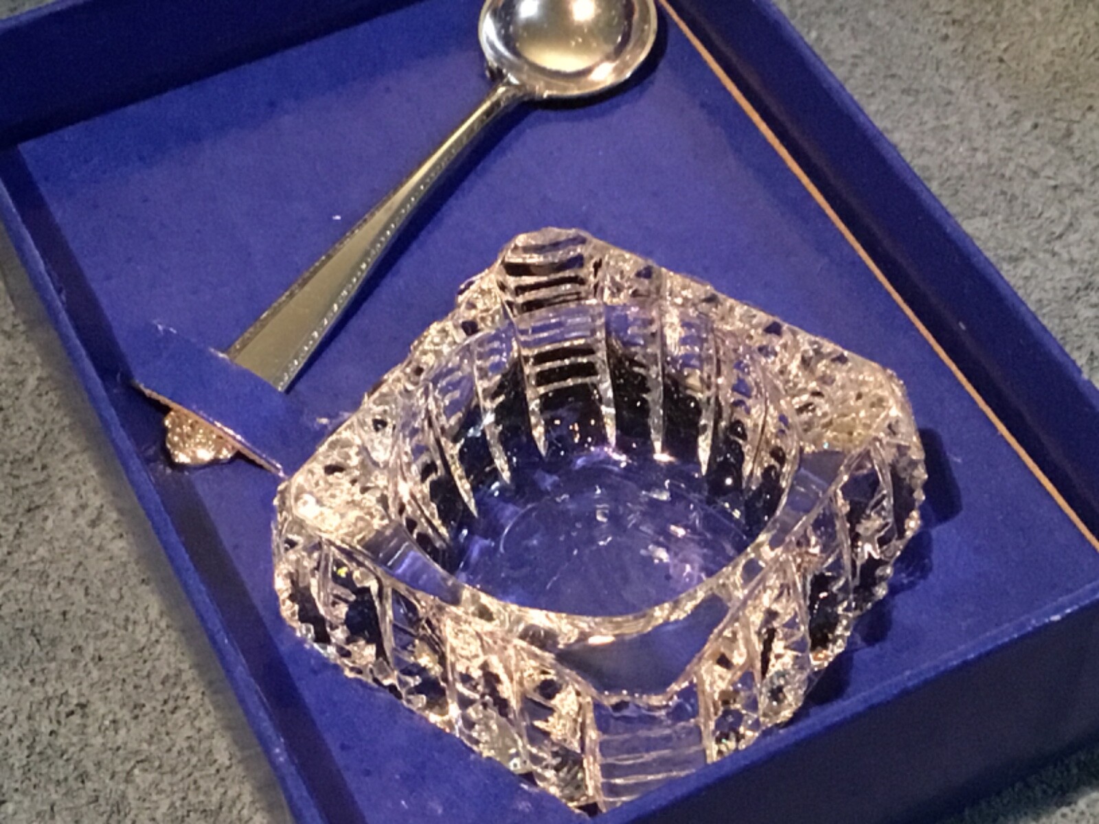 Boxed Set Westmoreland Sterling Silver LADY HILTON Salt Spoon +Cambridge Crystal