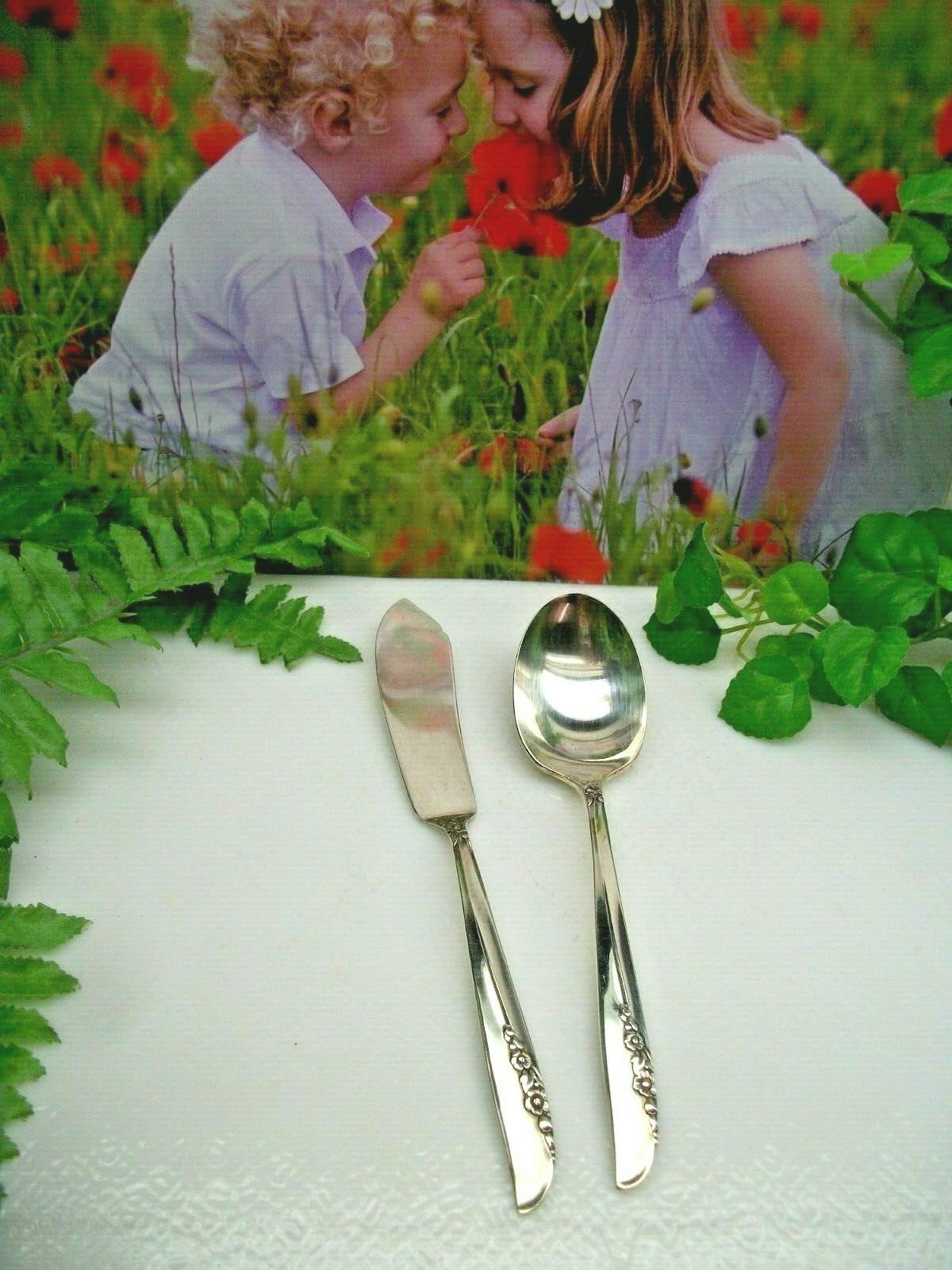 Oneida Rogers LILAC TIME Silverplate Master Butter Knife & Sugar Spoon 1957