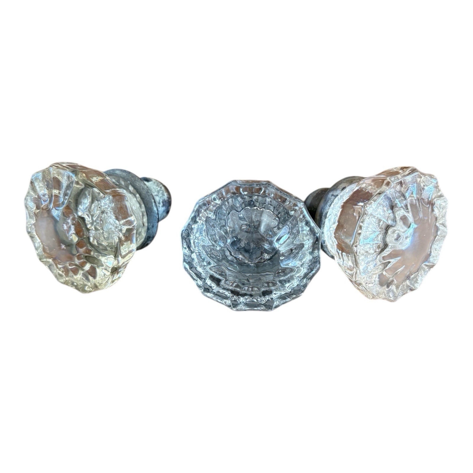 Vintage Antique 12 Point Crystal Clear Glass 2″ Door Knob Lot Of 3 READ