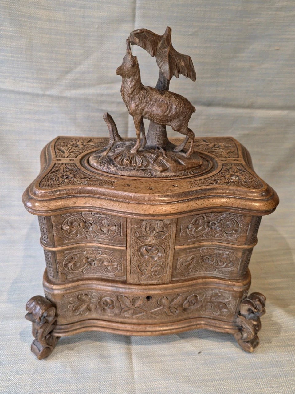 Antique 19th Century Black Forest Jewellery Trinket Box