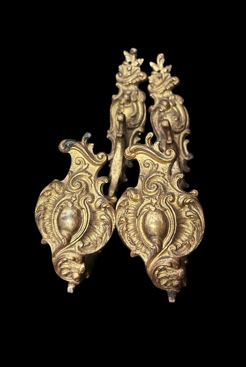 PAIR of Antique French Gilt Bronze Curtain Tiebacks Wall Hooks Marked A.D Golden