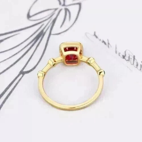 2Ct Cushion Cut Lab Created Ruby & Emerald Wedding Ring 14K Yellow Gold Plated