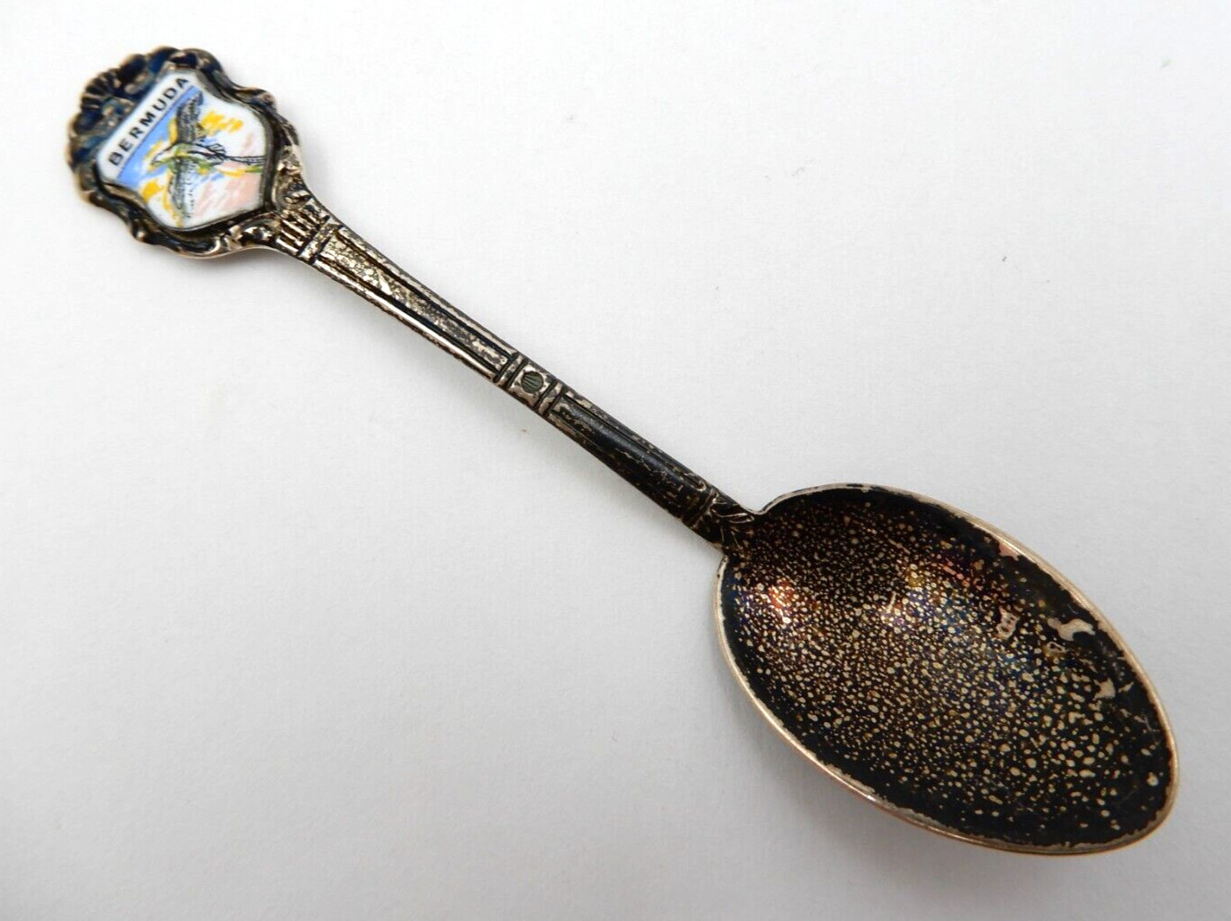 VINTAGE BERMUDA LONGTAIL BIRD STERLING SILVER & ENAMEL SOUVENIR SPOON