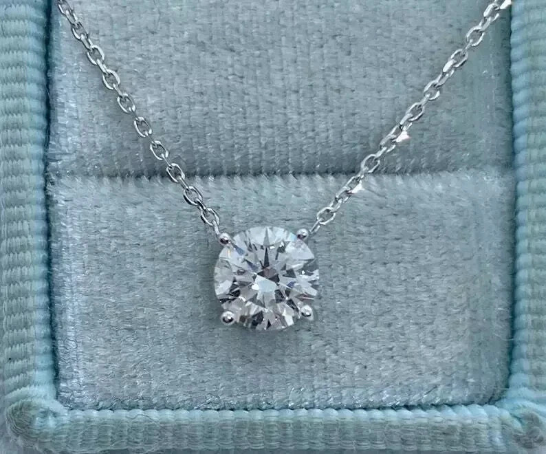 3Ct Round Cut Created Diamond 14K White Gold Finish Solitaire Pendant Necklace