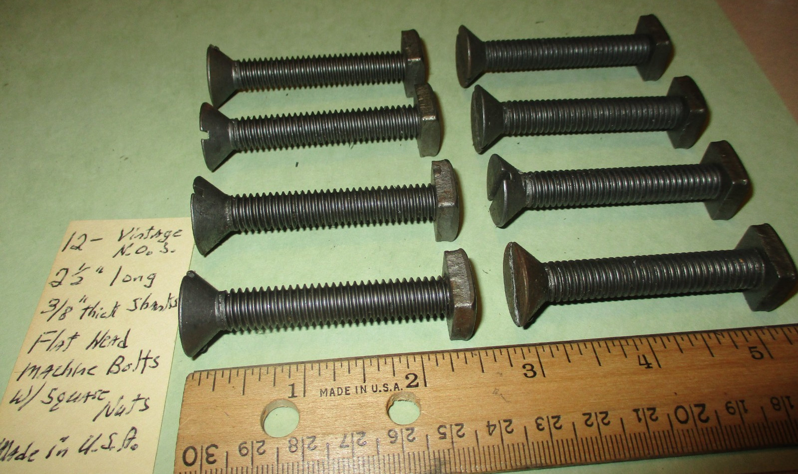 8-NICE-VINTAGE, N.O.S-3/8″ X 2 1/2″ LONG BLACK OXID MACHINE BOLTS & SQUARE NUTS