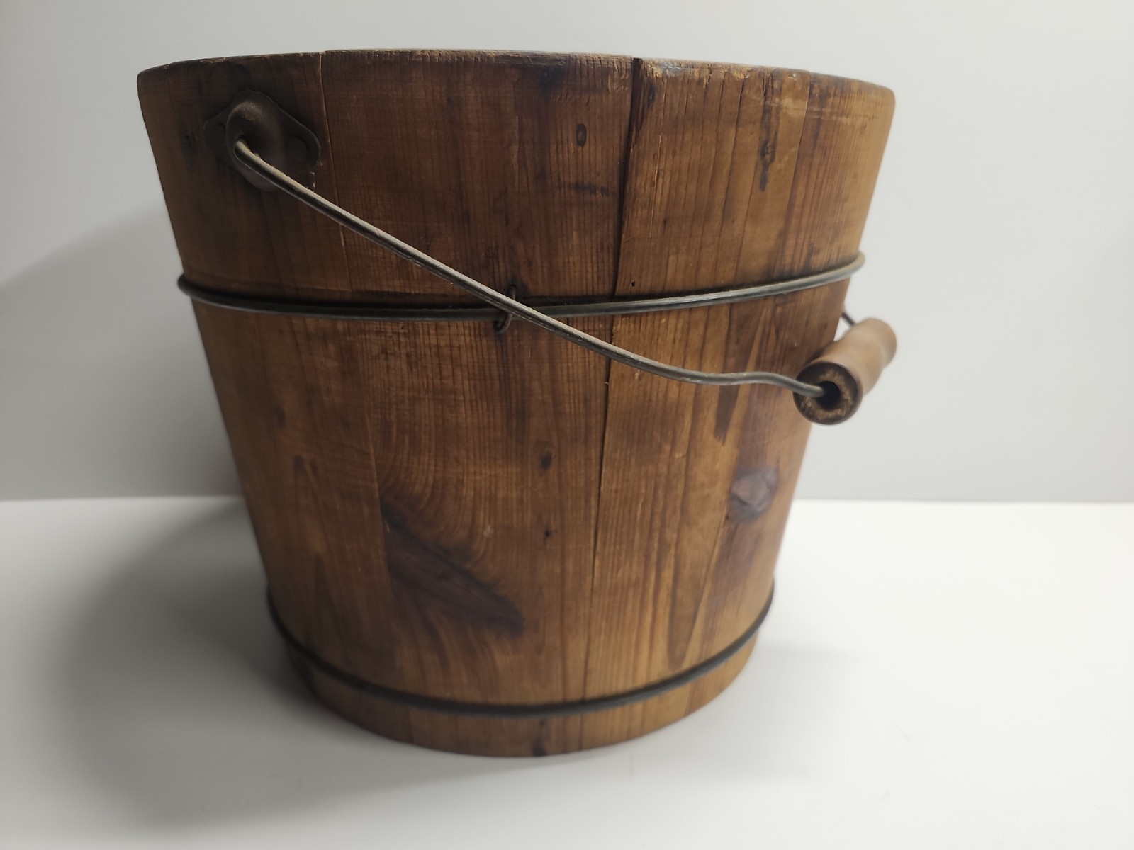 Antique Primitive Wooden Stave-Constructed Well Water Pail/Bucket With Handle