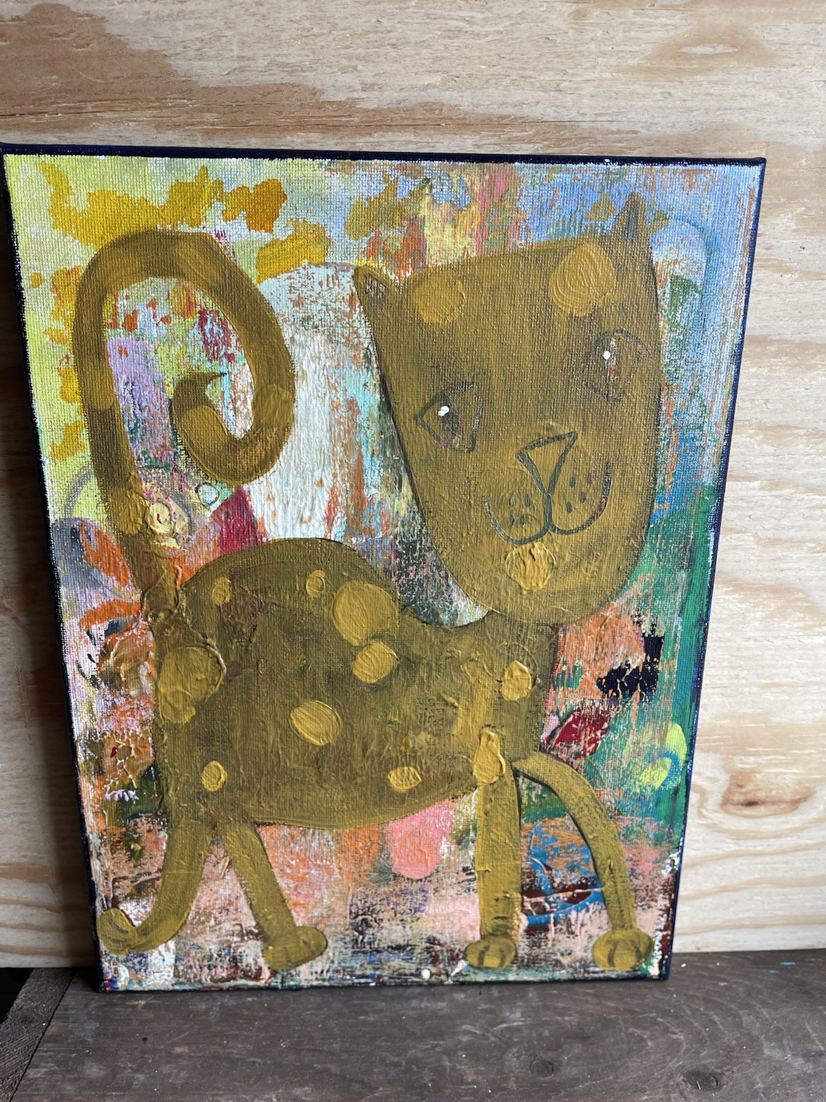 Cat Original OOAK Folk Art 9 X 12 X3/4” Wrapped Textured Canvas Annette Harford