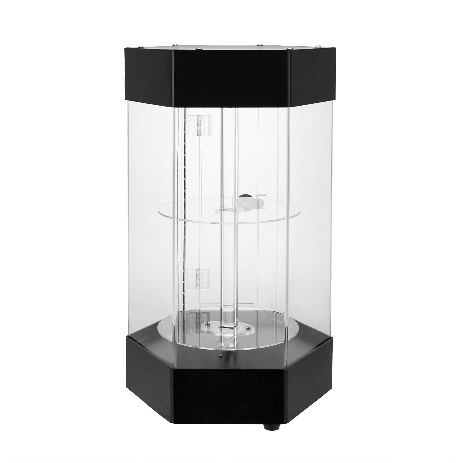 Electric Hexagonal Display Case with LED Lights and 360° Rotation