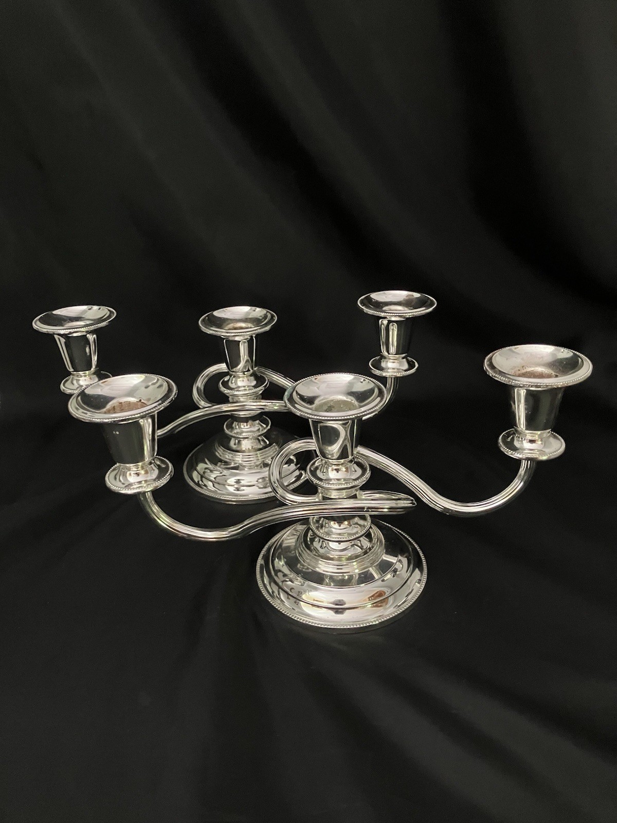 (2)Vintage EP Zinc Silver Plated Triple Twisted Candelabra England Heavy 10” L