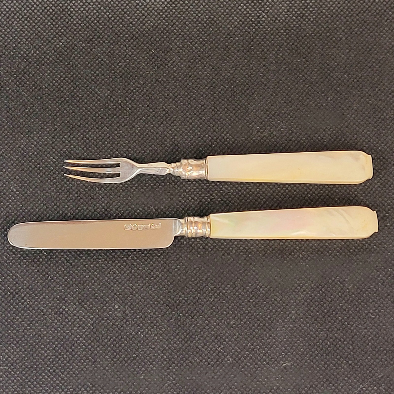Nathaniel Mills 1847 Knife & Fork Set Sterling Silver Mother of Pearl 4.75″-5.5″