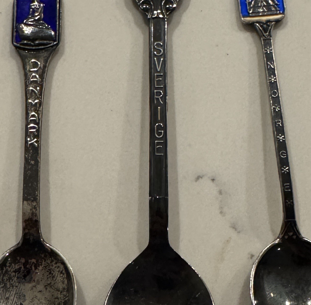Enamel Spoon Flatware Lot 5pc Sterling 830 925 Norge Sverige Danmark