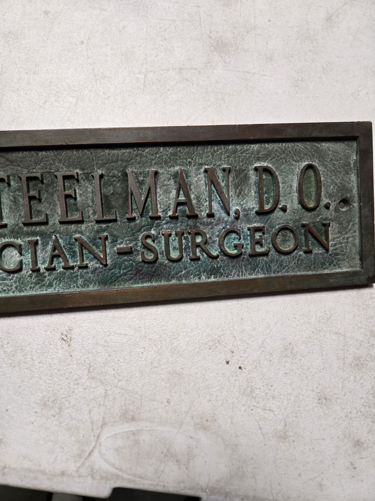 Old Antique Bronze Brass Plaque Dr Steelman Physician Surgeon Advertising Sign