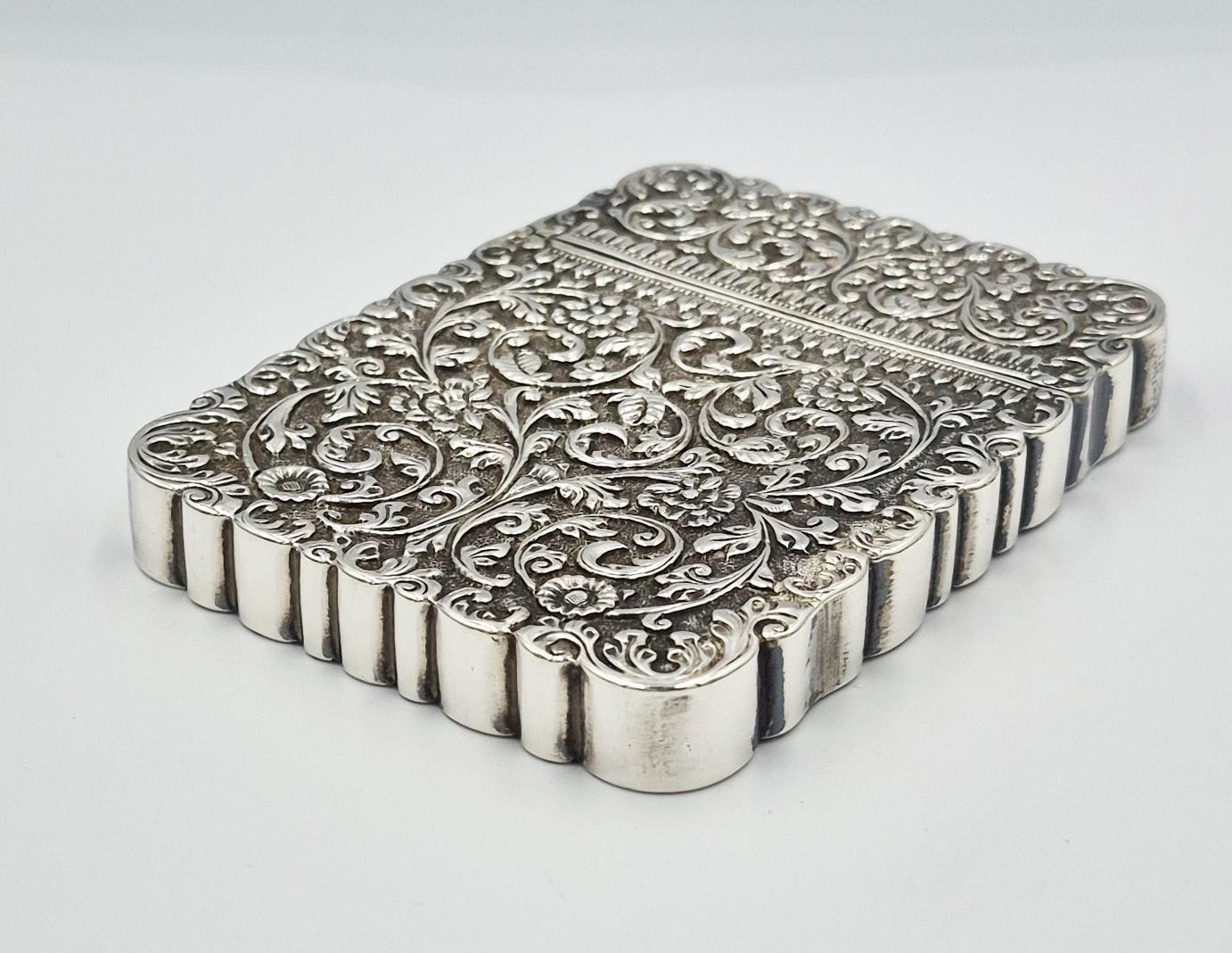 FINE INDIAN COLONIAL KUTCH SOLID SILVER FLORAL CARD CASE c1890
