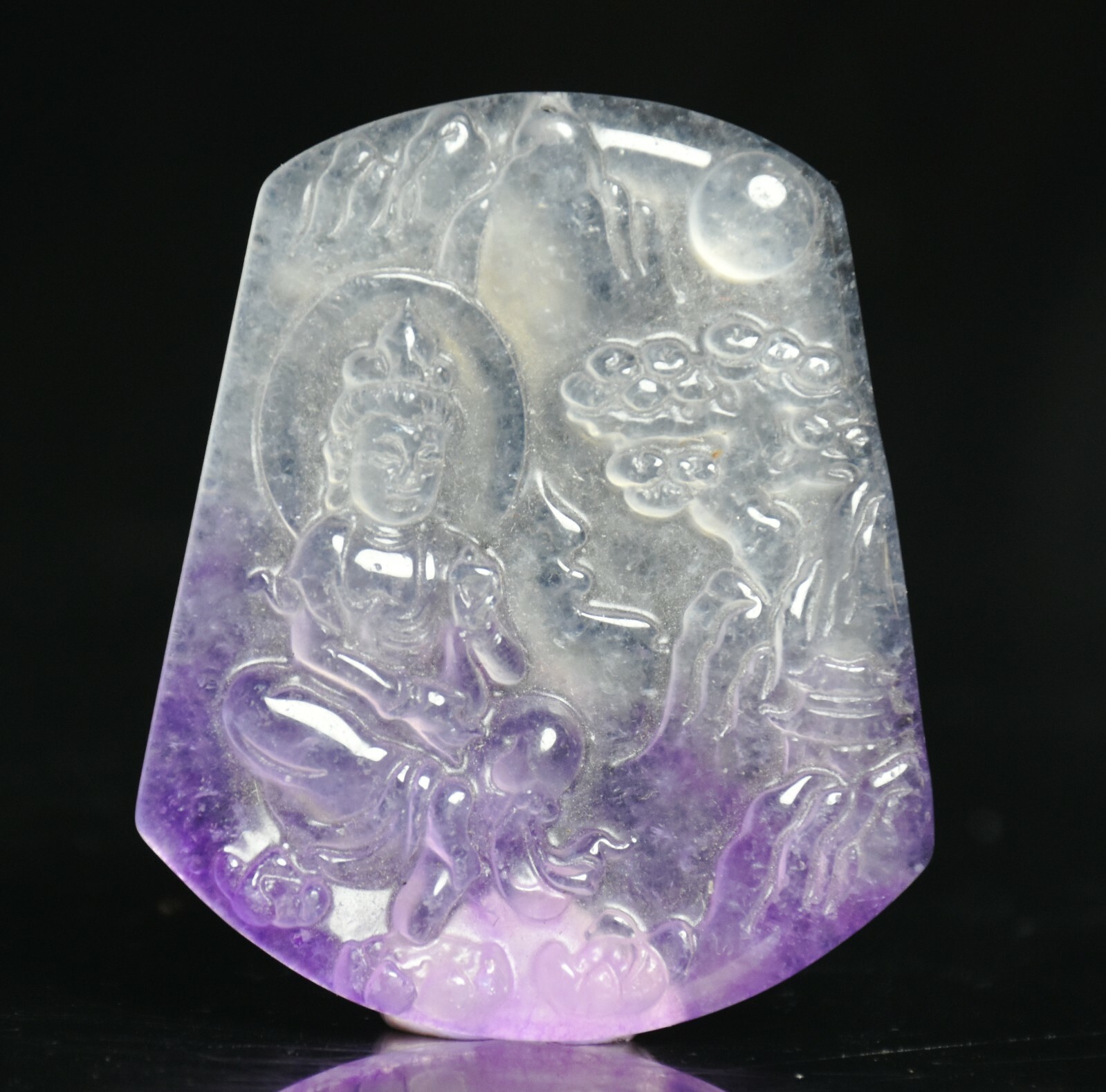 6CM Hongshan Culture Purple Jade Kwan-yin Bodhisattva Goddess Amulet Pendant