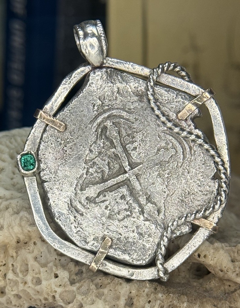 Authentic Concepcion Shipwreck 8-Reales Spanish Silver Cob Coin in Bezel w/ COA