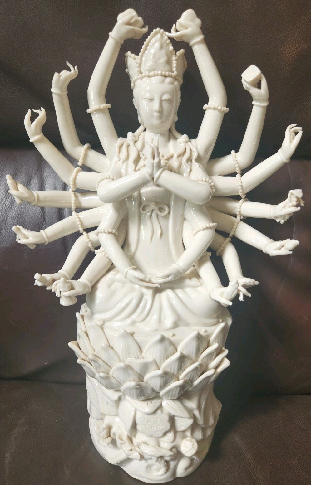 12 Arms Kwan Yin Buddhist Goddess Porcelain Statue
