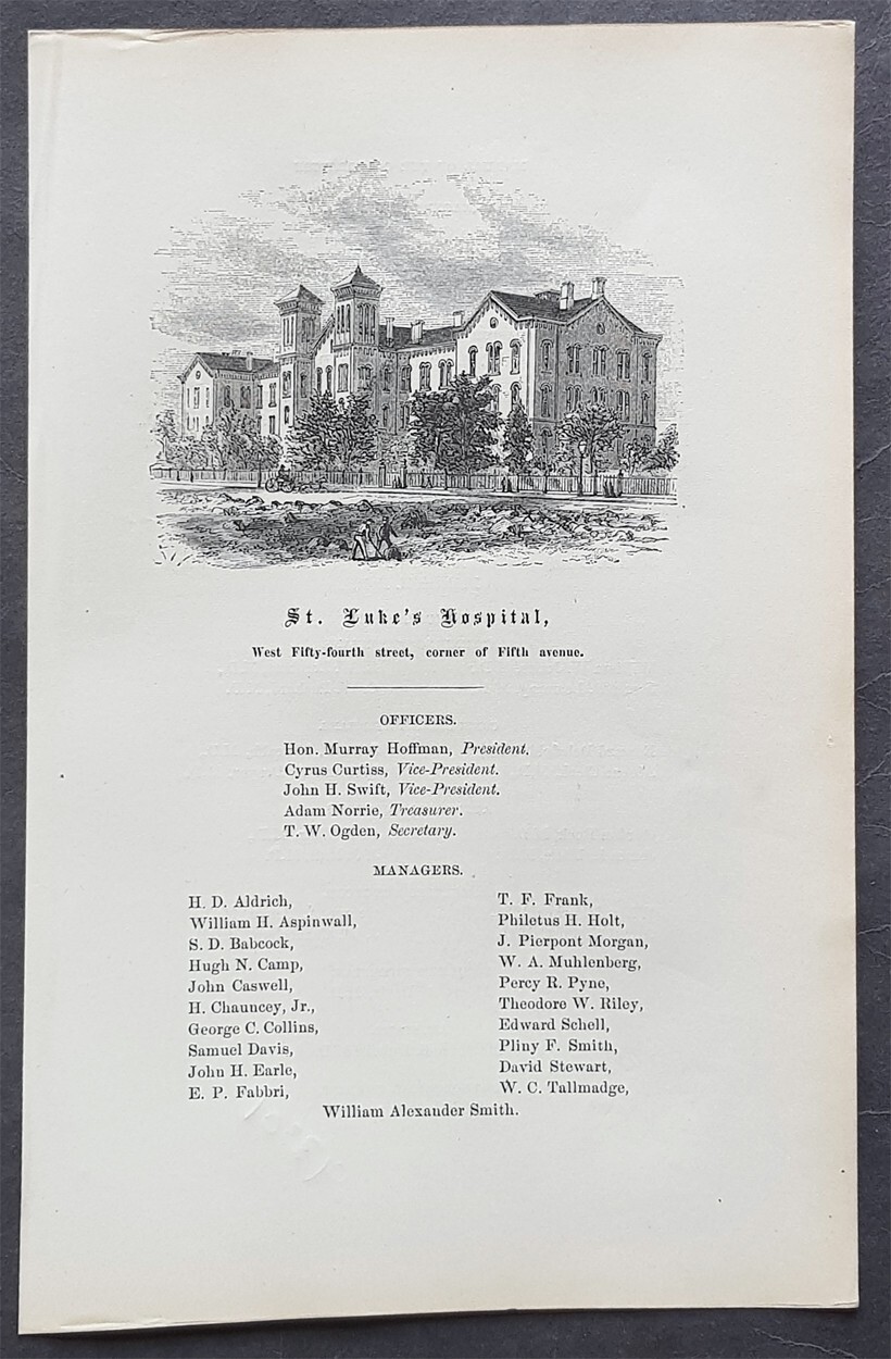 1869 Valentine Antique Print St Lukes Hospital, 54th St & 5th Ave, New York City