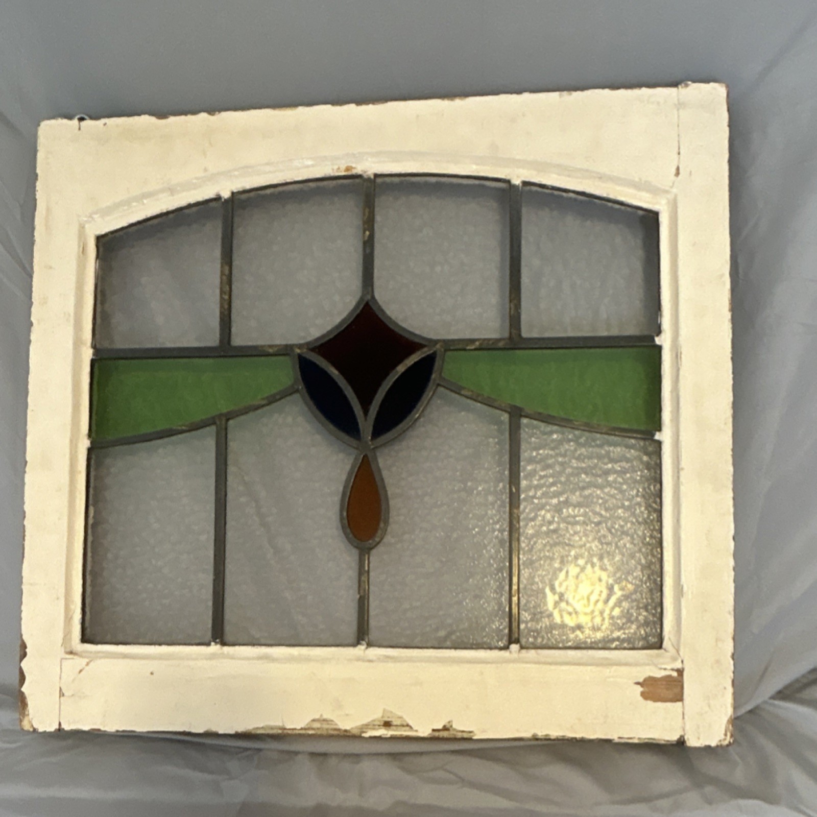 Antique Leaded Stained Glass. Square Transom Window. 22 3/4 inches x 20 3/4