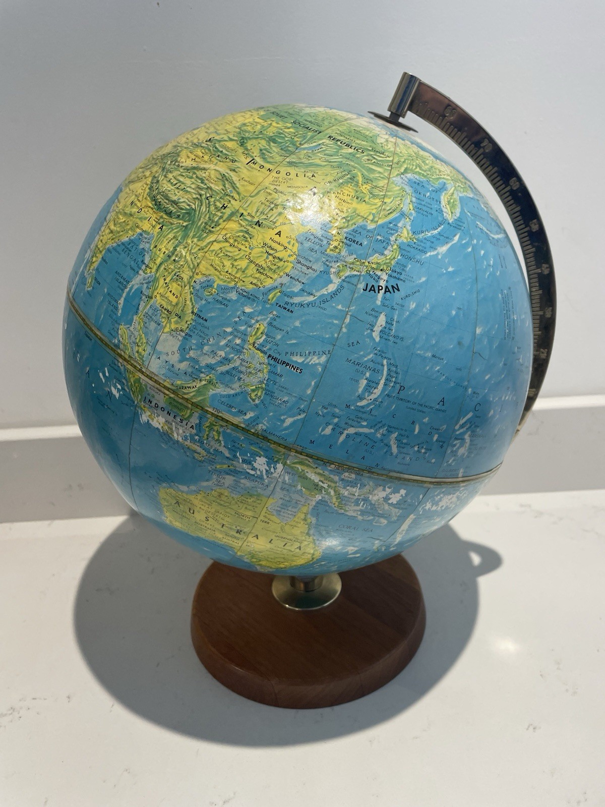 QUALITY VINTAGE 12” TABLE WORLD GLOBE, SCAN-GLOBE COPENHAGEN 1971 MCM Danish 70s