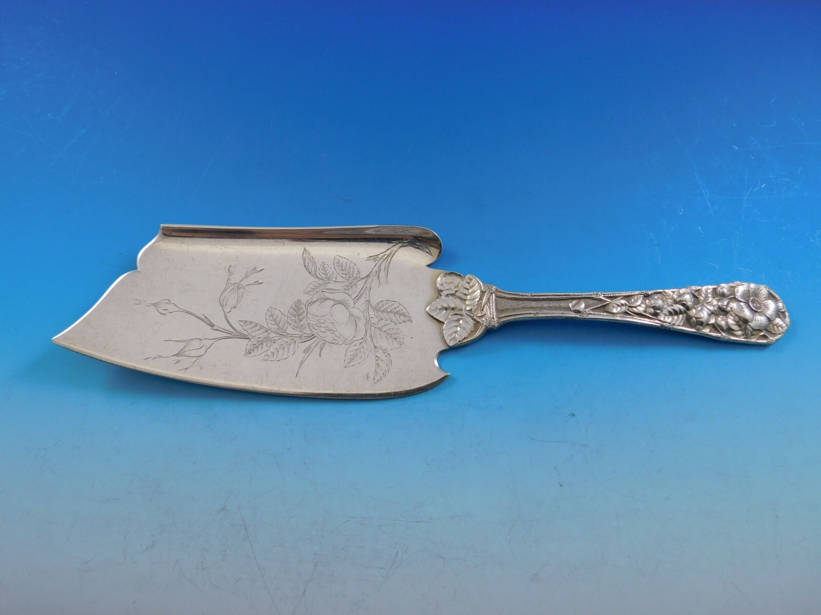 Eglantine by Gorham Sterling Silver Ice Cream Slice Brite-Cut with Rose 10 1/4″