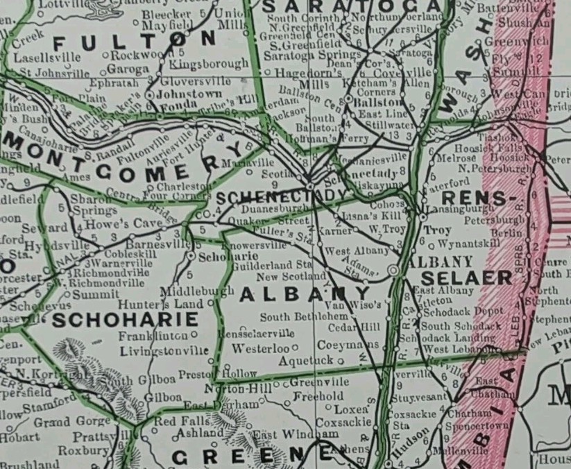 Vintage 1884 NEW YORK Map 21″x13″ ~ Old Antique Original ALBANY SCHENECTADY NY