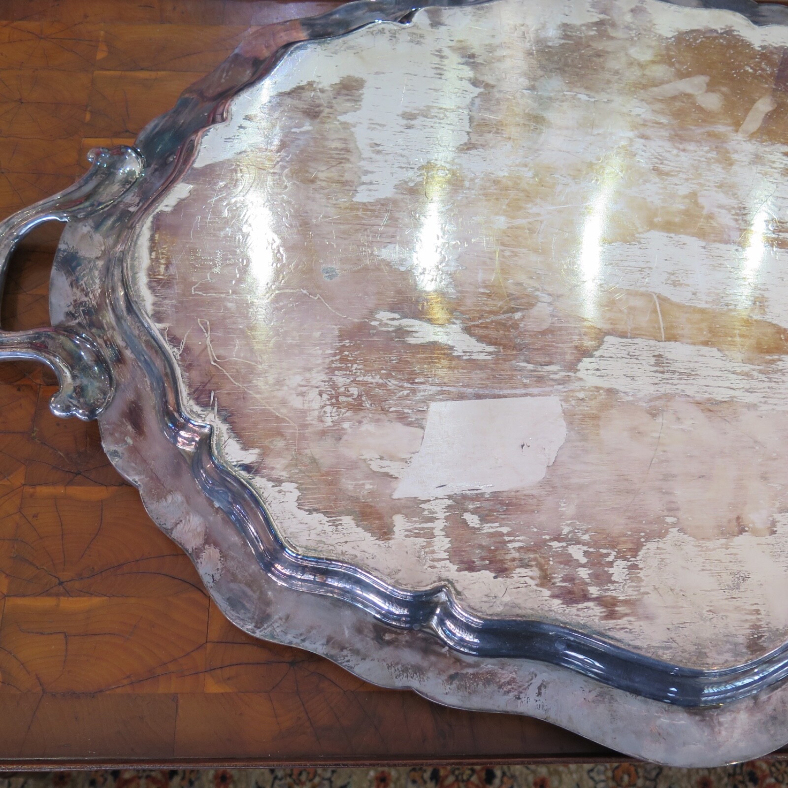 Large Engraved Reed & Barton, USA ‘Winthrop’ Silverplate Serving Tray, 76cm wide