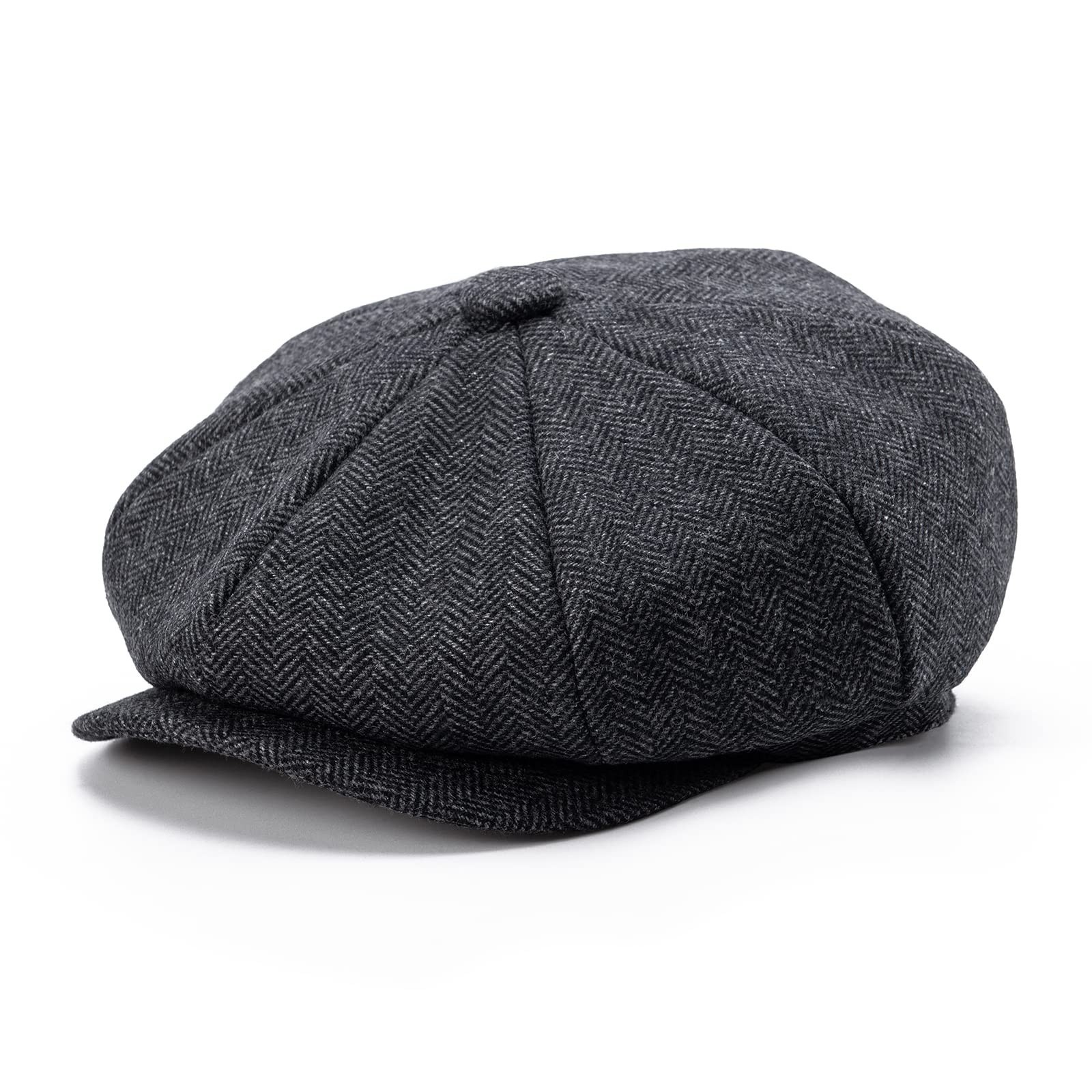 BOTVELA Men’s 8 Panel Wool Blend Newsboy Flat Cap Herringbone Tweed Hat 7 3/8