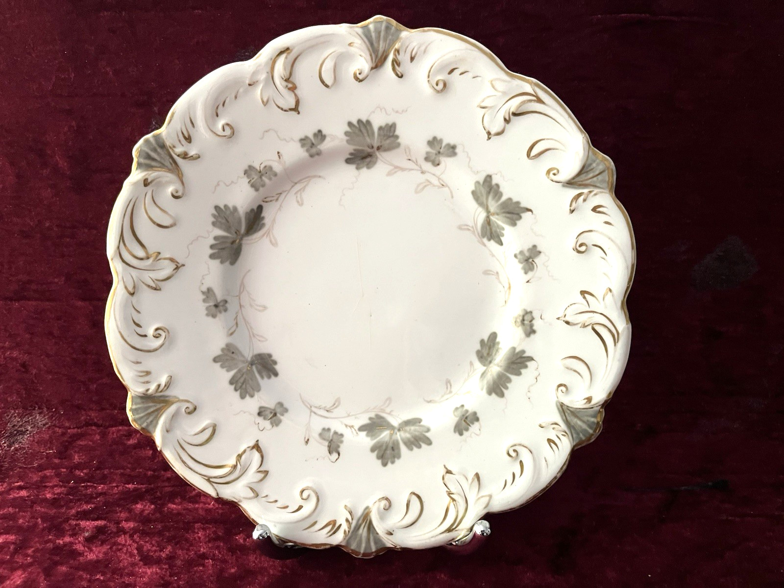 PRETTY ROCKINGHAM/BRAMELD TEAPOT STAND GREY/GILT PATT No 1563 c1840s – I/N 3033