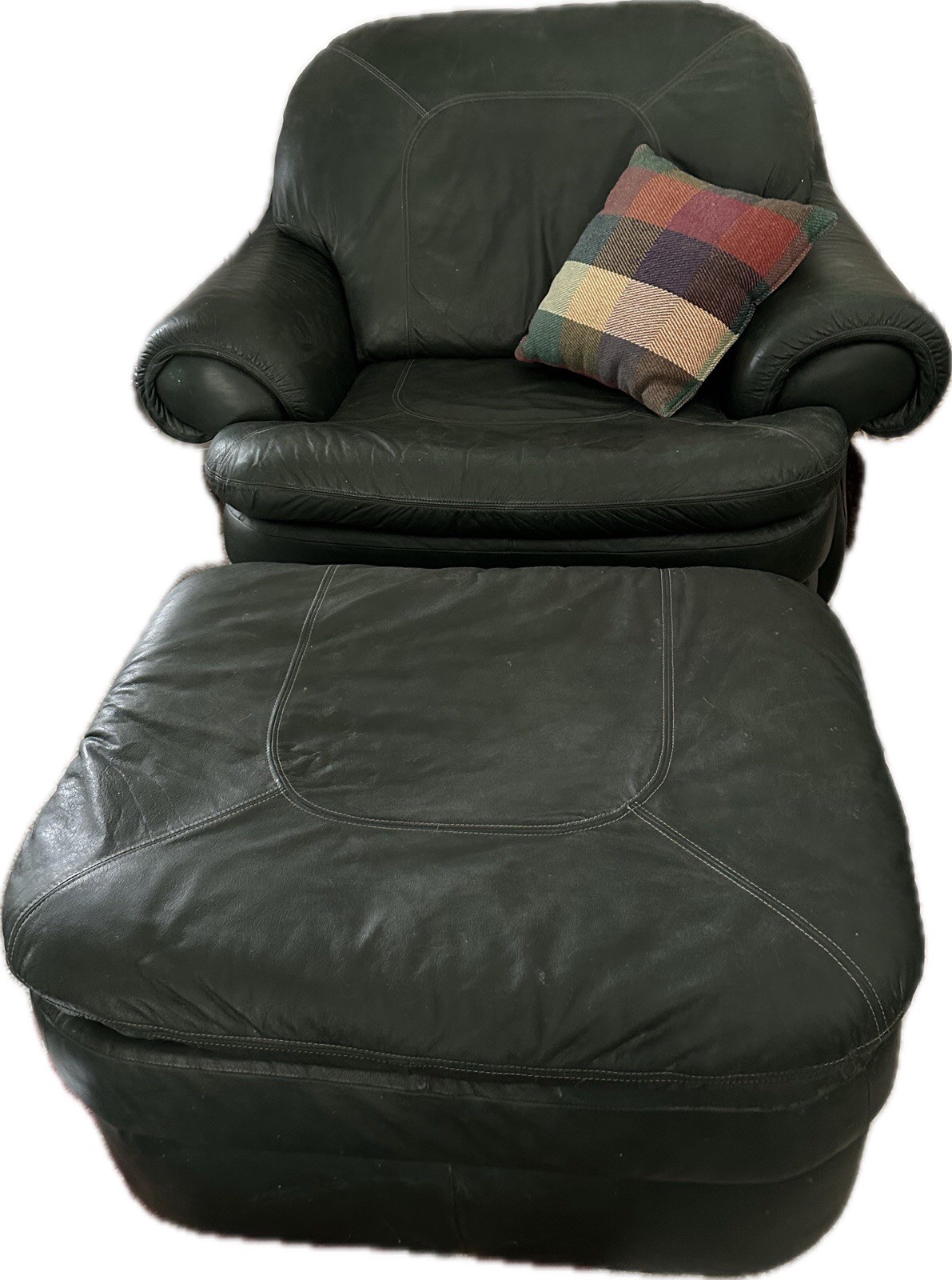 MOVING SPECIAL – – Genuine Leather Oversized Lounge Chair + Matching Ottoman