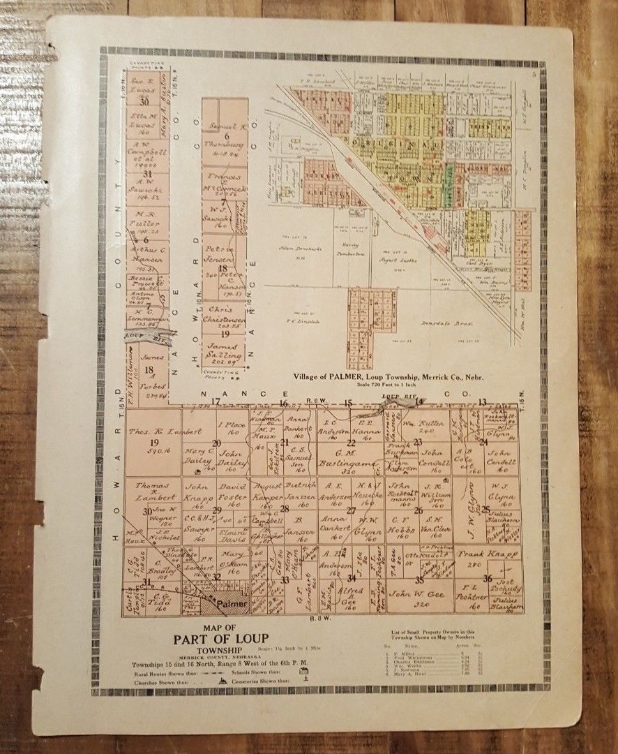 Antique Map – PART OF LOUP Township, Nebraska – Nonpareil Pub. Co. 1921