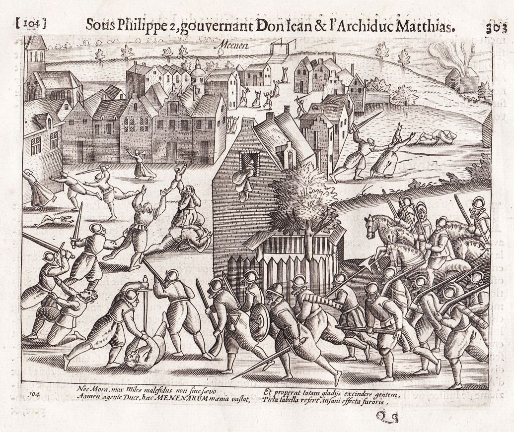 Menen Flanders Belgium Siege of 1578 Baudartius Engraving 1616
